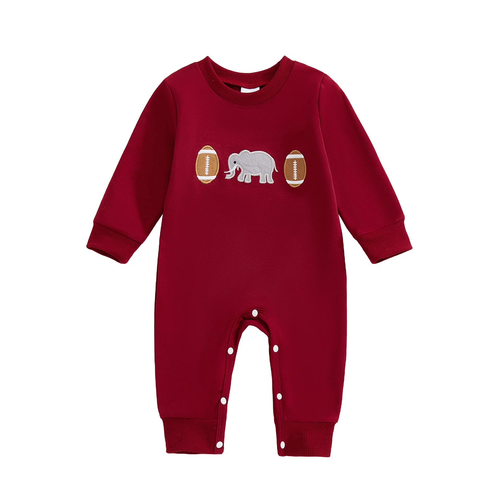 

Baby Boys Autumn Jumpsuit Long Sleeve Crewneck Rugby Elephant Embroidery Rompers