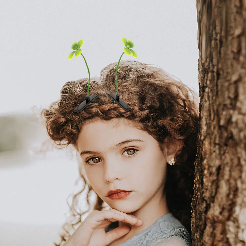 

50pcs Clover Hairpins Sprout Ornaments Funny Clips Girls Barrette Plant Children Iron Spring Clip Design