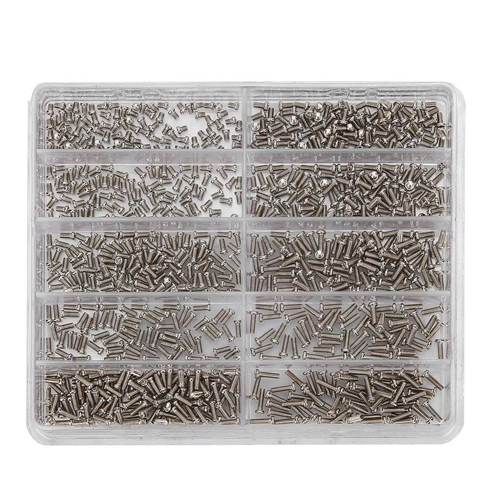 1000Pcs Silver Watch Eyeglass Screw Kit Iron Multiple Sizes Watch Back Cover Replacement Screws
