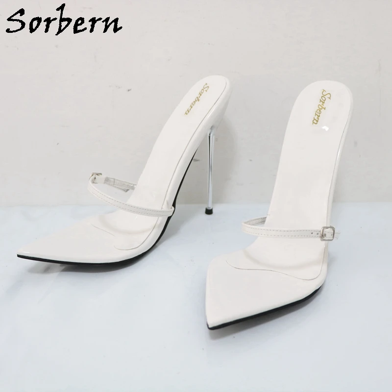 Sorbern 14cm Metal High Heel Slippers Women Night Club Party Heels Ladies Slides T Show Sandals Sissy Boy Footwear