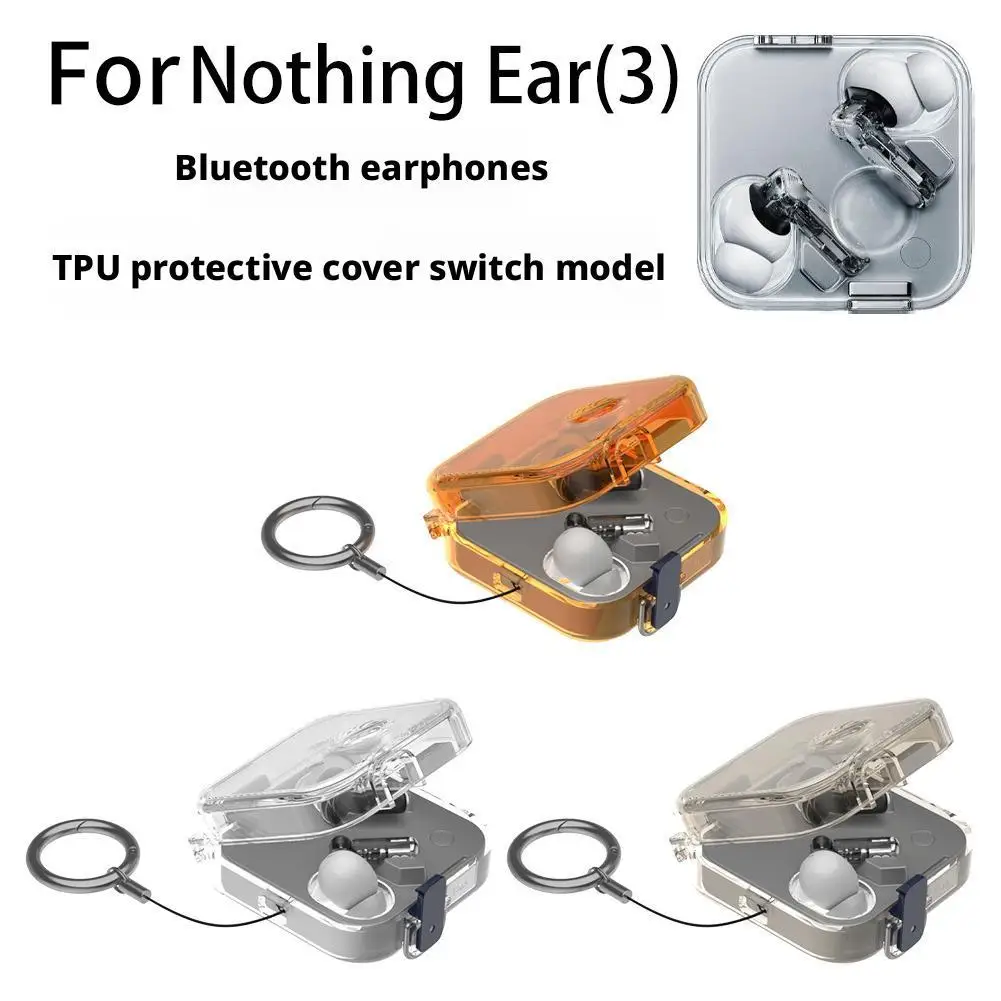 For Nothing Ear(3) Silicone Headphone Protective Case With Hook Shockproof And Dustproof Case Orange Blue Black