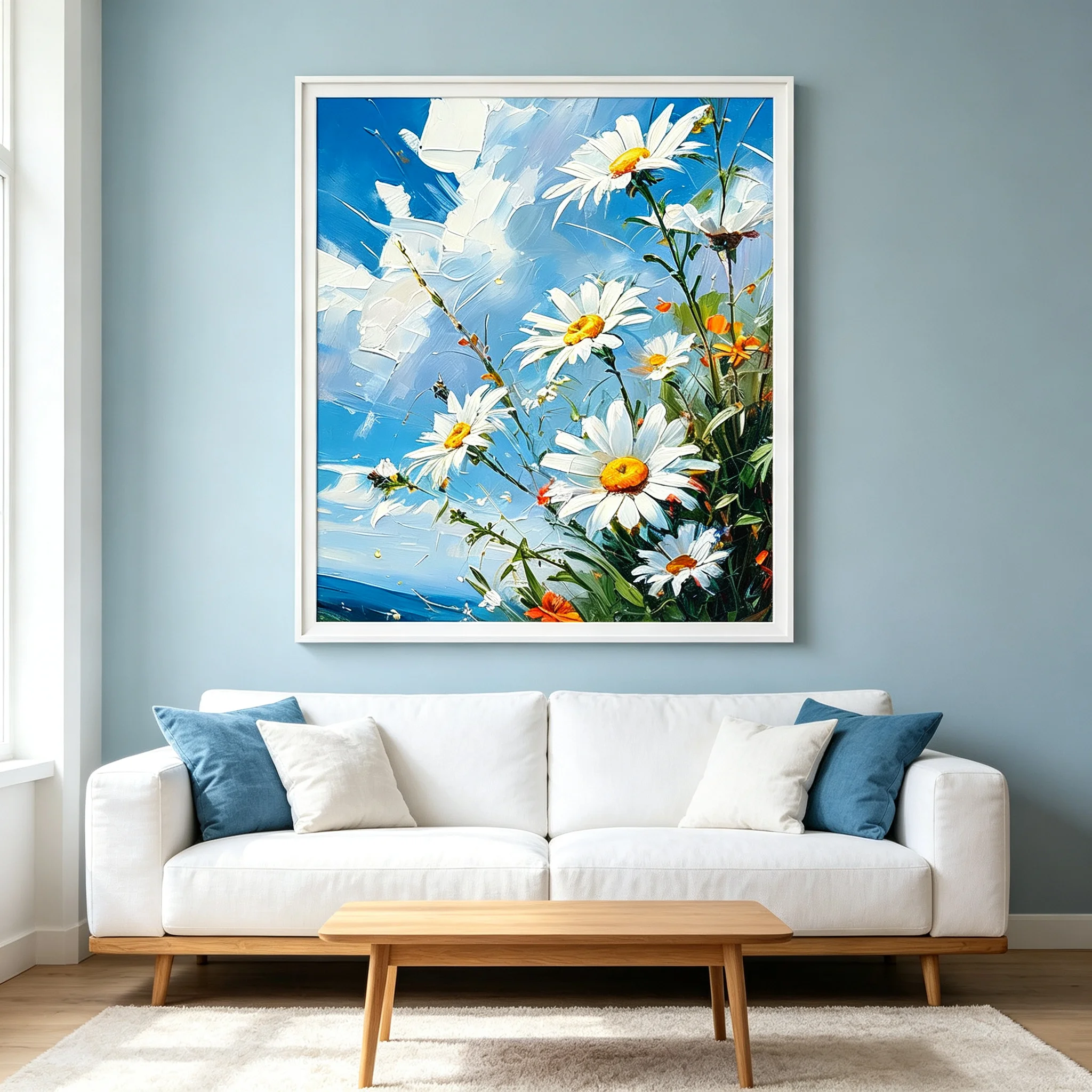 Flower Wall Art Canvas Print Natural Pastel Daisies Floral Poster Botanical Picture Living Room Bedroom Home Decoration