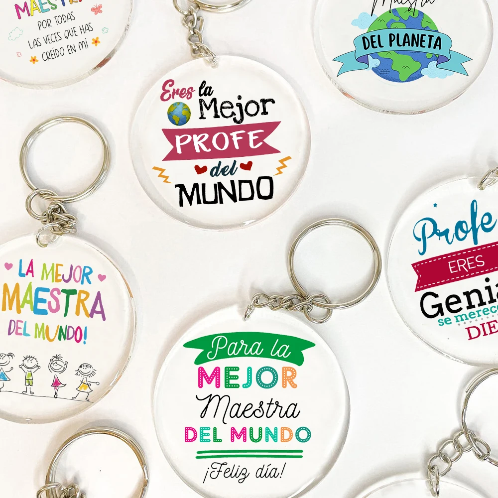 Best Teacher in The World Spanish Print Key Chains Teacher\'s Day Gift Keychain Acrylic Keyring Graduation Best Gifts for Teacher