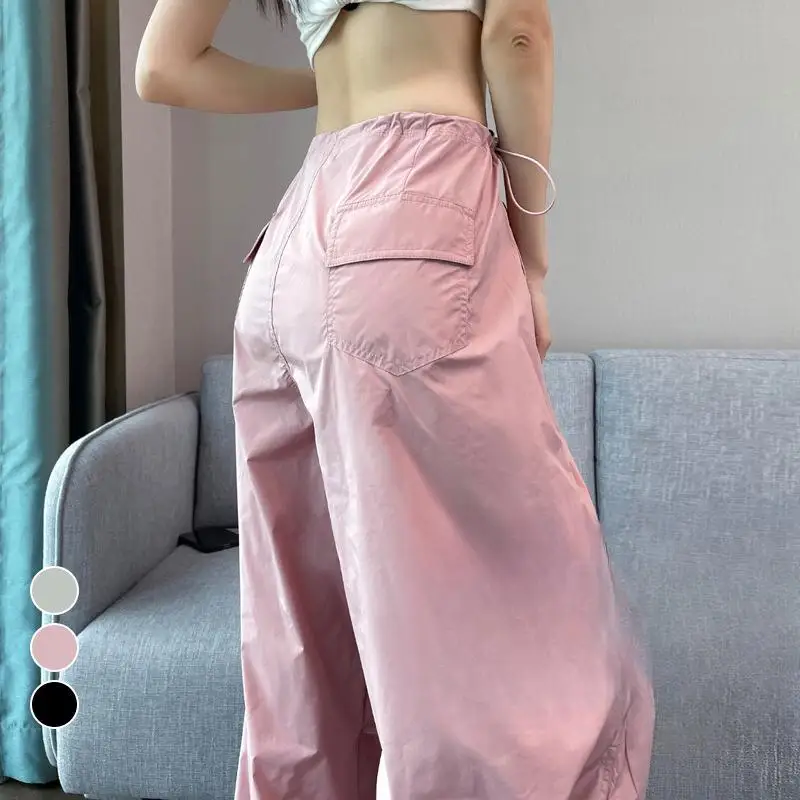 

Брюки-карго женские весенние в стиле панк с нейлоновыми панелями, легкие, дышащие, софтшелл, Y2Ktime, художественная эластичная талия, минималистичный