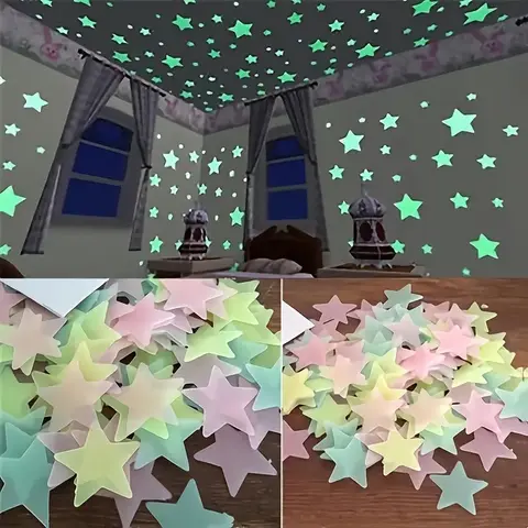100Pcs 아이 방에 대 한 빛나는 3D 벽 스티커 침실 홈 장식 형광 자기 접착제 벽지 글로우 스타 도트 데 칼 DIY