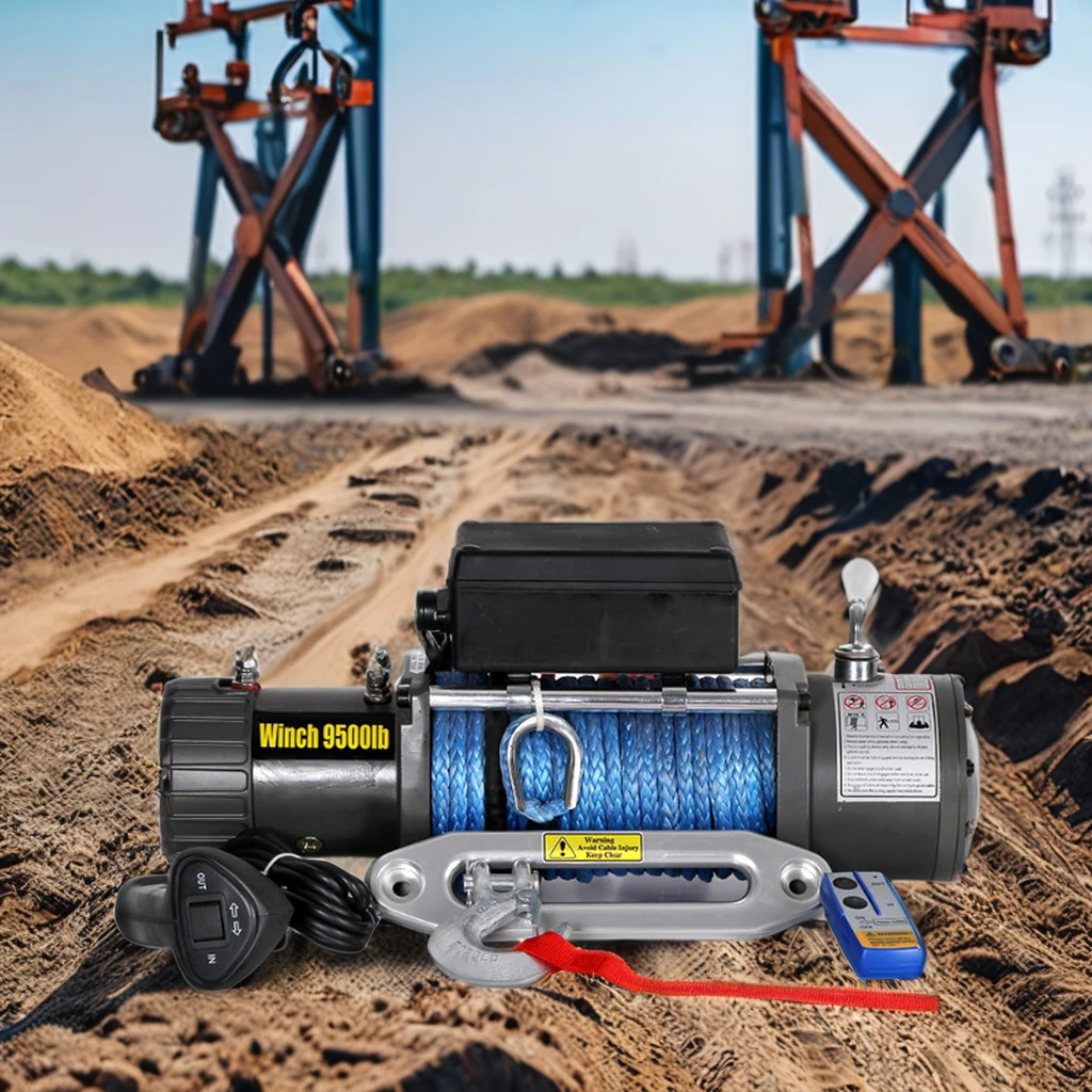 ونش كهربائي عالي التحمل 9000 رطل 12 فولت 4 × 4 ونش كهربائي للسيارة على الطرق الوعرة مع حبل صناعي