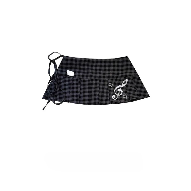 Y2k Goth Fairycore Plaid Pleated Fart Curtain One-piece Lace Up Slim Age Reduction Faldas Preppy Style Korea Ins Skirts