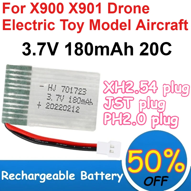 

701723 3.7V Li-ion Battery 180mAh Capacity 20C High Magnification for X900 X901 Drone Electric Toy Model Aircraft Batteries