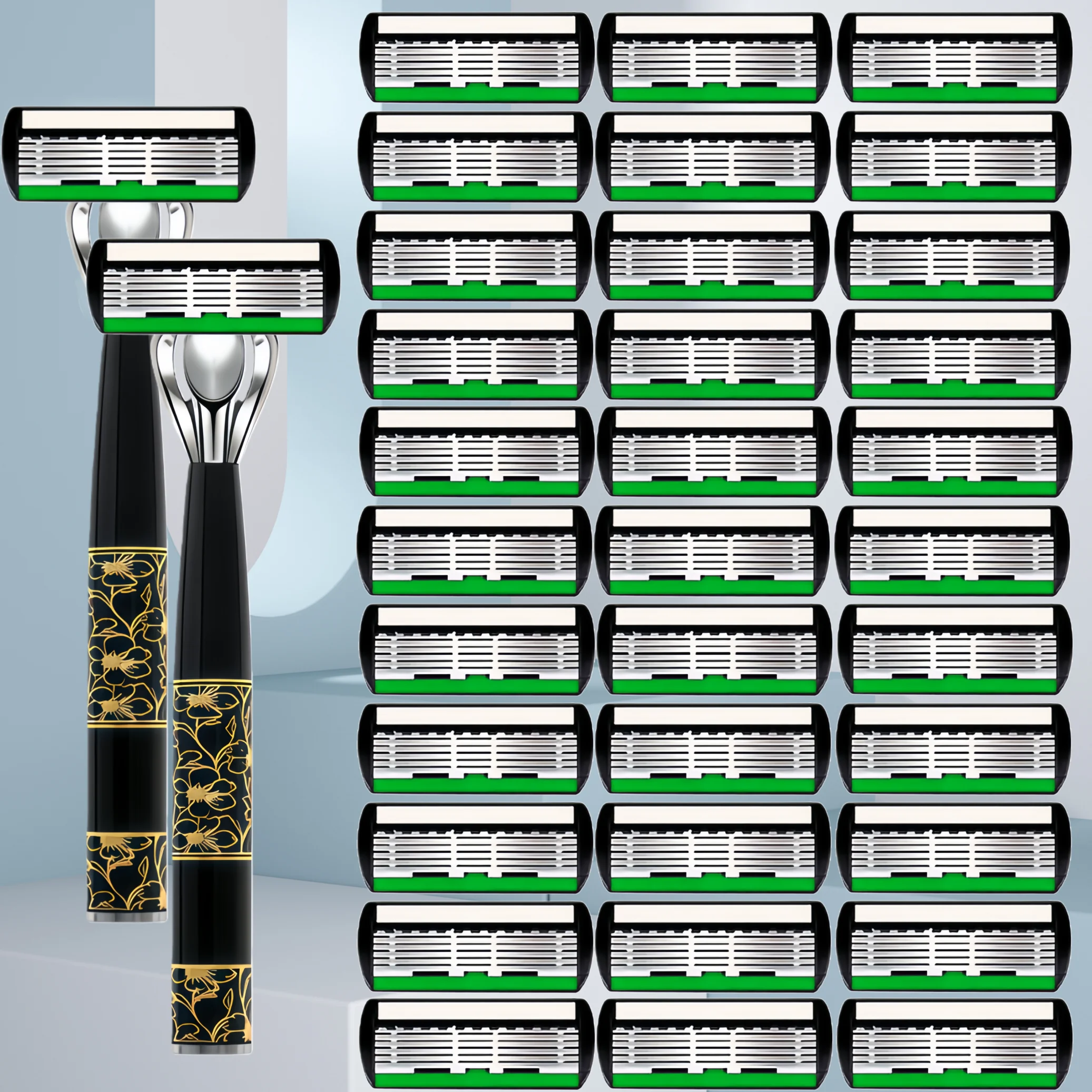 

Men's 6-Blade Manual Razor, Orange Non-Slip Handle, Multiple Replacement Blades - Ideal for Trimming Beards and Mustaches