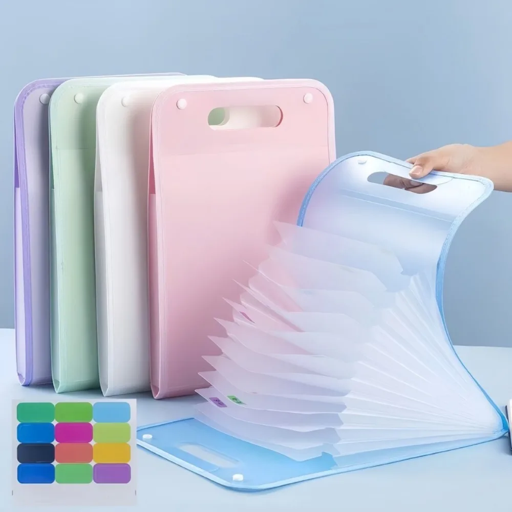 

13 Layer A4 Handheld Vertical Folder Organ Bag Large Capacity Paper File PP Frosted Storage and Classification Expanding File