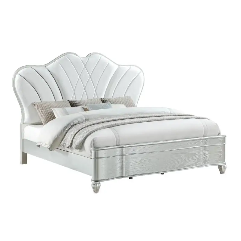 

Traditional Upholstered Button-Tufted Queen Bed in Silver Finish, Made of Wood, NJ Inventory.