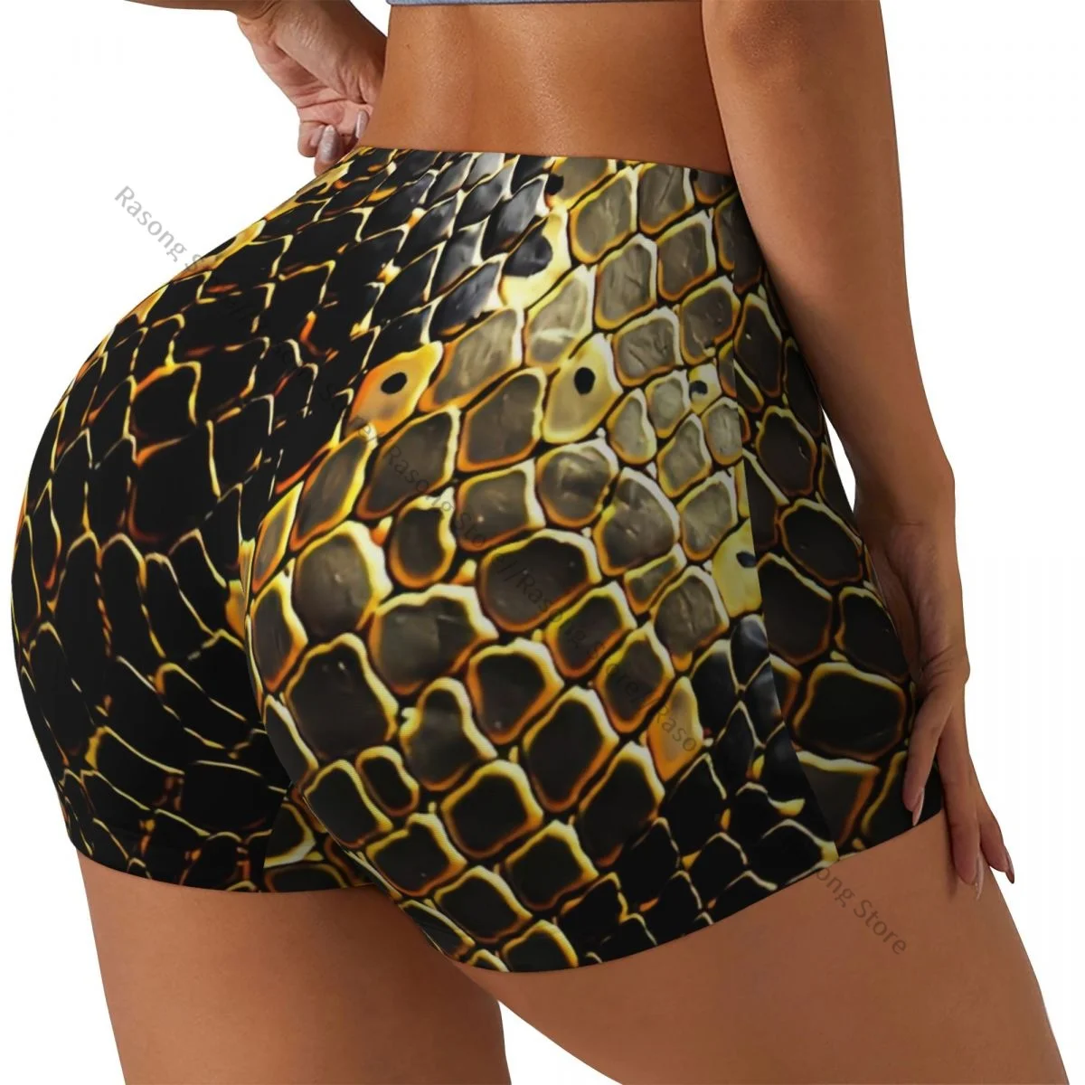 

Женские шорты для йоги, шорты для тренировок со змеиной чешуей, быстросохнущие женские шорты для йоги, тренажерного зала, шорты для бега, спортивная одежда