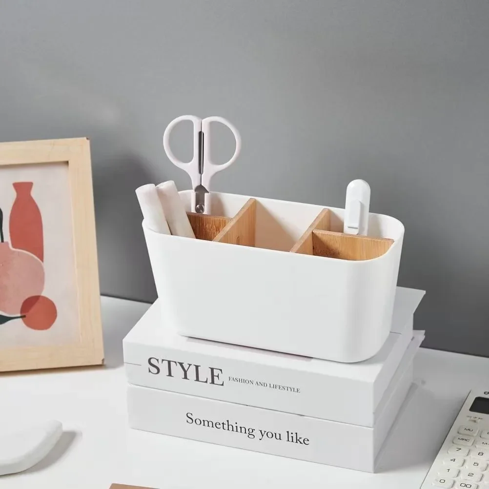 Multi-functional Plastic Toothbrush Holder with Partition Countertop Storage Makeup Brush Storage Box Bathroom Accessories