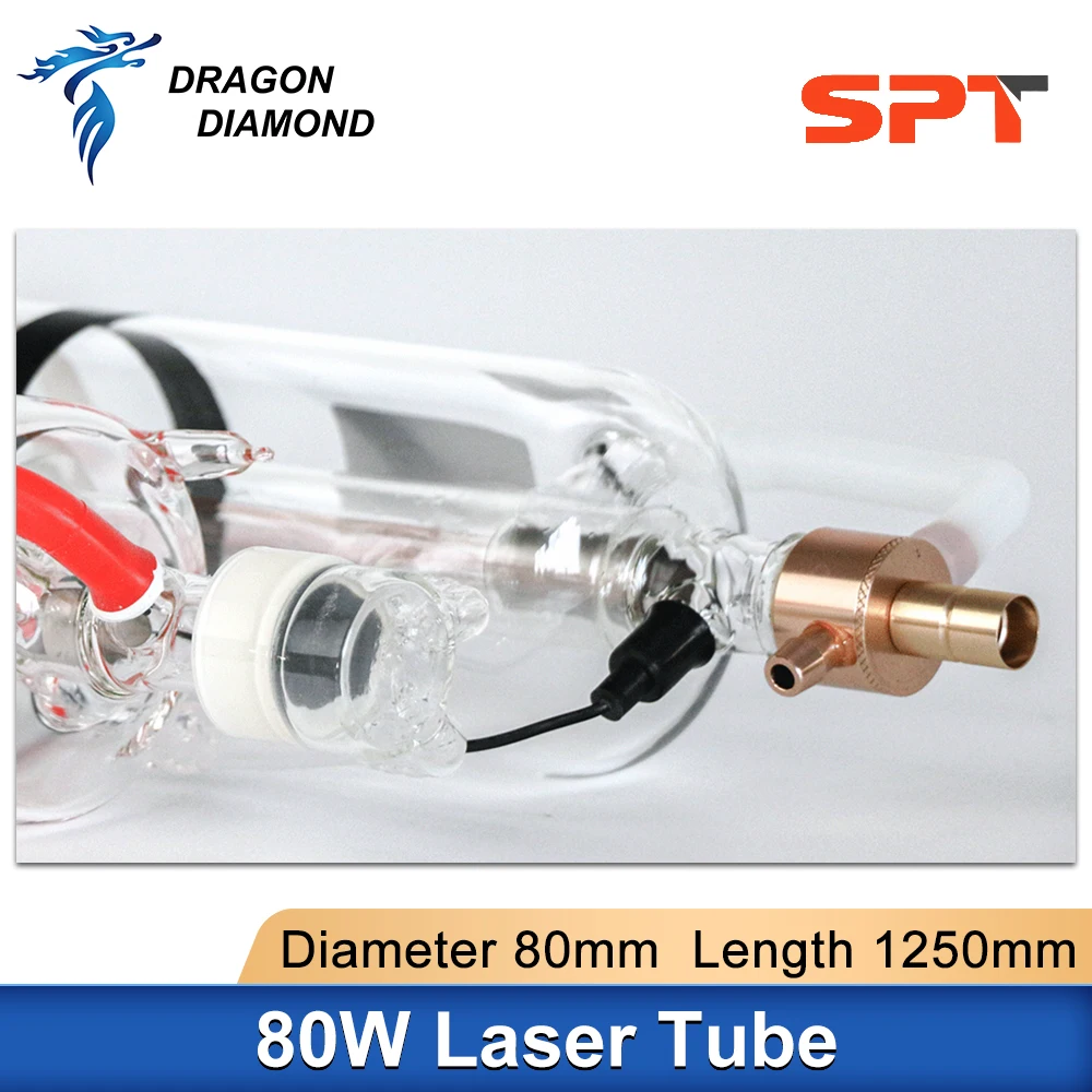 Tubo Laser Co2 C90 80-100W Dia.80mm lunghezza 1250mm imballaggio in scatola di legno per macchina da taglio per incisore Laser Co2