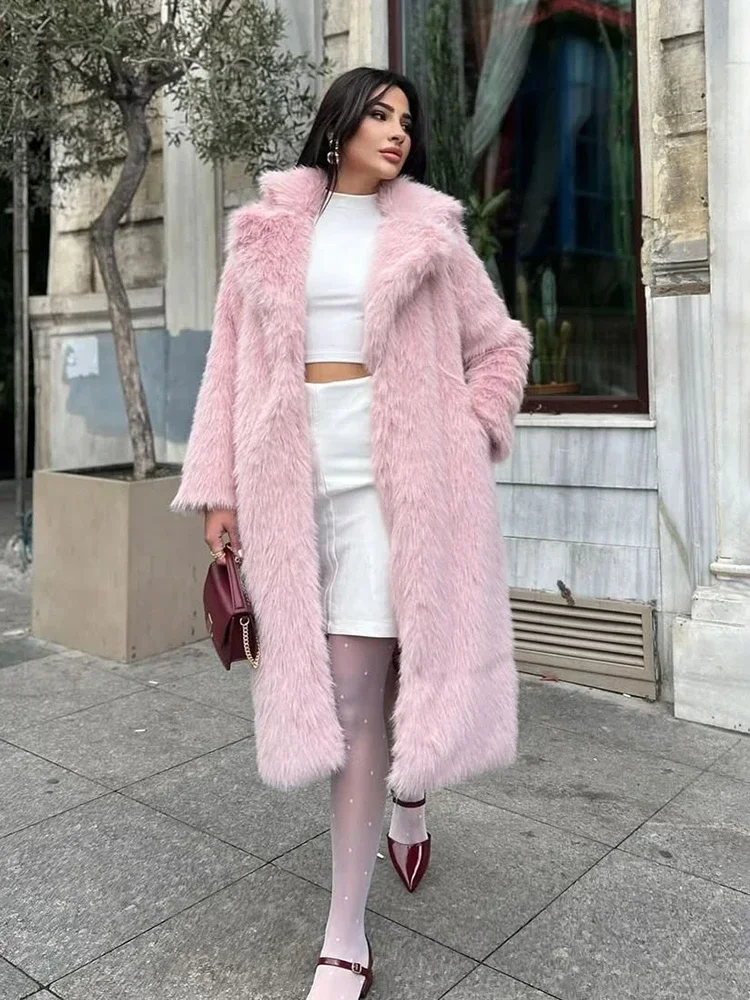 Tossy Winter Fur Feather Loose Overcoat Women's Fashion Pocket Solid Commute Streetwear Jacket Ladies Luxury Patchwork Coat 2025