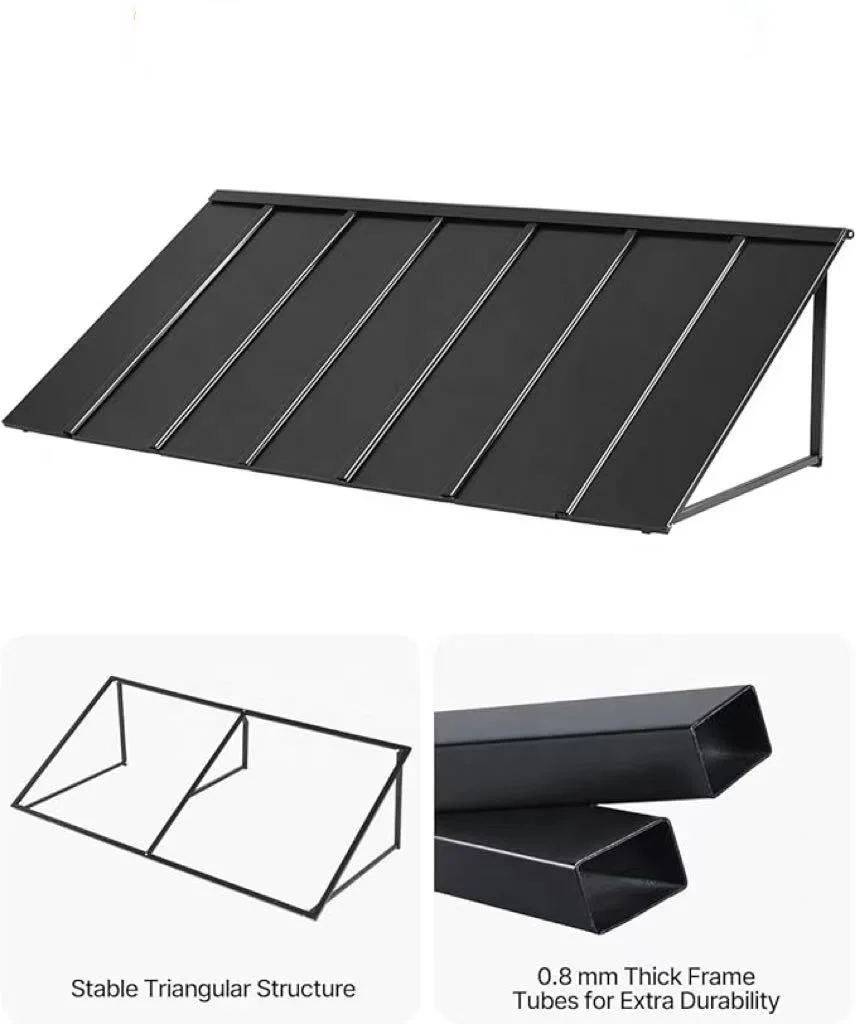 Fixed Metal Awning80 X 36 In, Window Awning Door Canopy, Stable Triangle Steel Frame Exterior Awnings Rain and Snow Sunlight