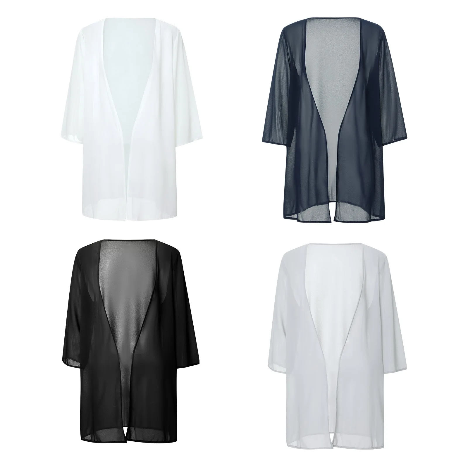 

Summer Women's Clothing Beach Bikini Sunscreen Blouse Vacation Chiffon Cardigan Cover Up Loose Solid Color