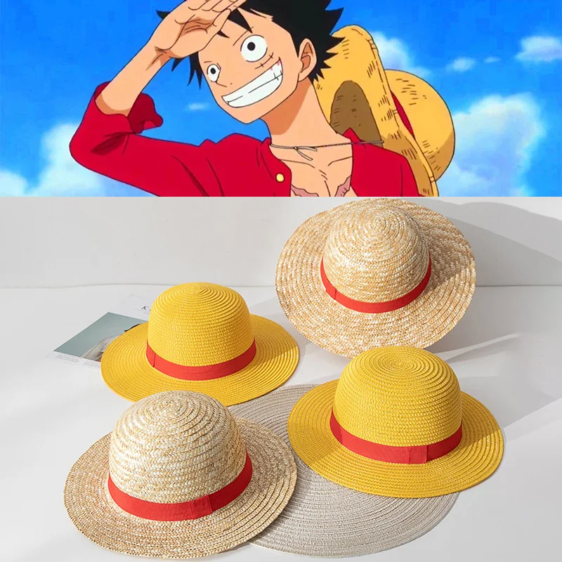 Anime One Piece Luffy Cosplay Strohhüte Cartoon Luffy Shanks Feiertags-Party Cosplay Requisiten Kappe Hut Spielzeug für Kinder Erwachsene Geschenke