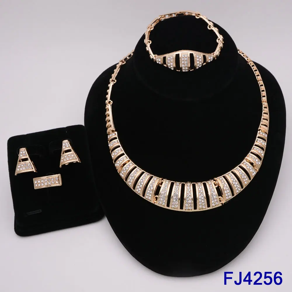 Gold Color Jewelry Sets For Women Necklace Earrings Dubai African Indian Bridal Accessory flowers Jewelry sets Necklace