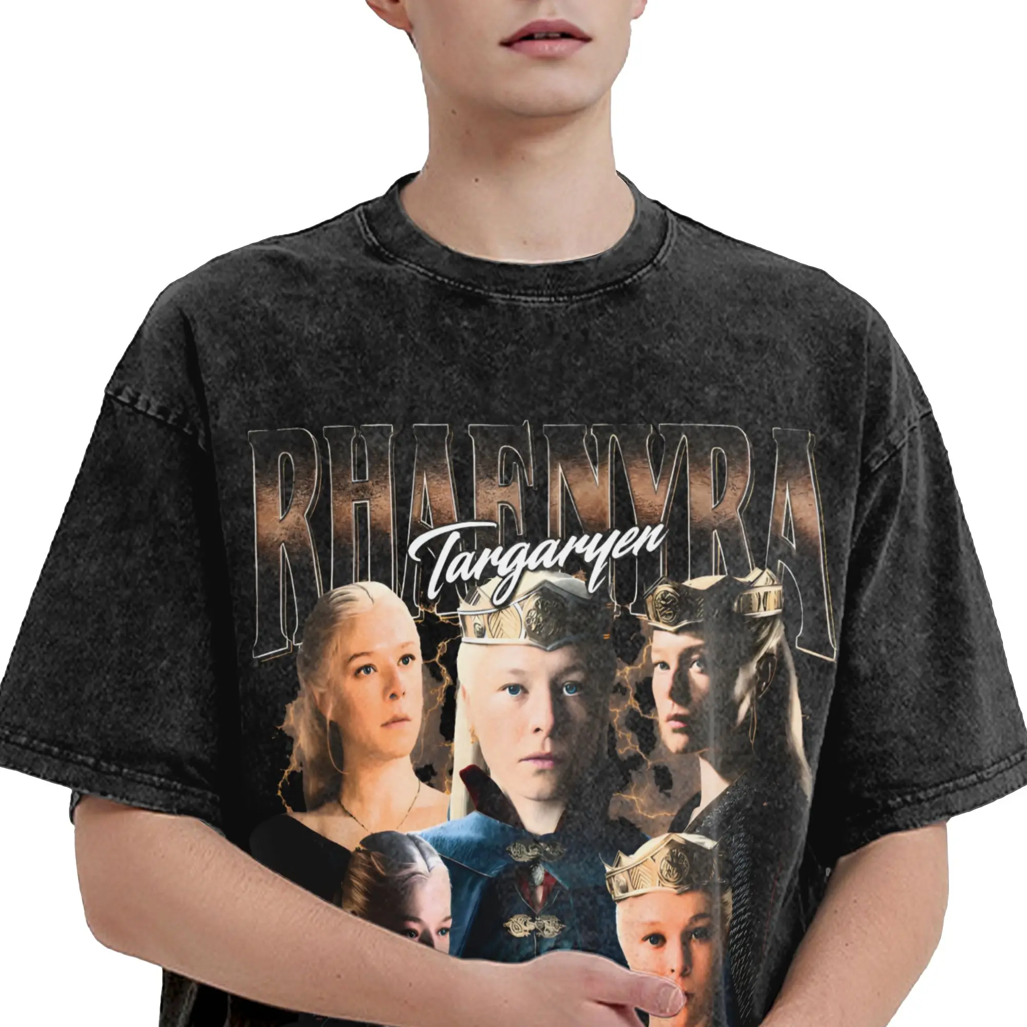Rhaenyra Targaryen Houses of the Dragons Washed T Shirt Streetwear Hip Hop Novelty T-Shirts  Tees Tops Men Women Short Sleeve