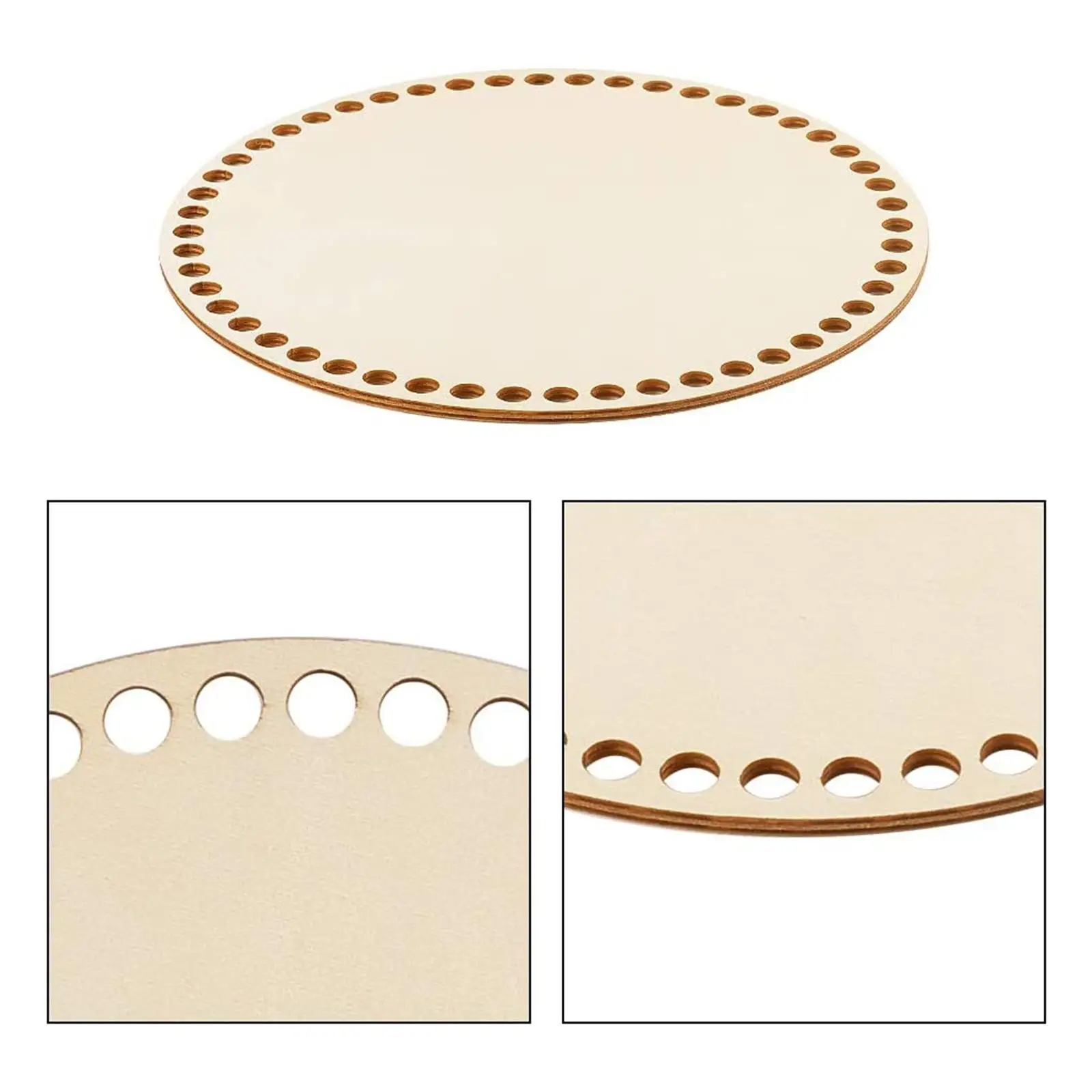 4x سلة كروشيه فارغة سلة خشبية أسفل سلة كروشيه منحوتة يدويًا مستديرة #5