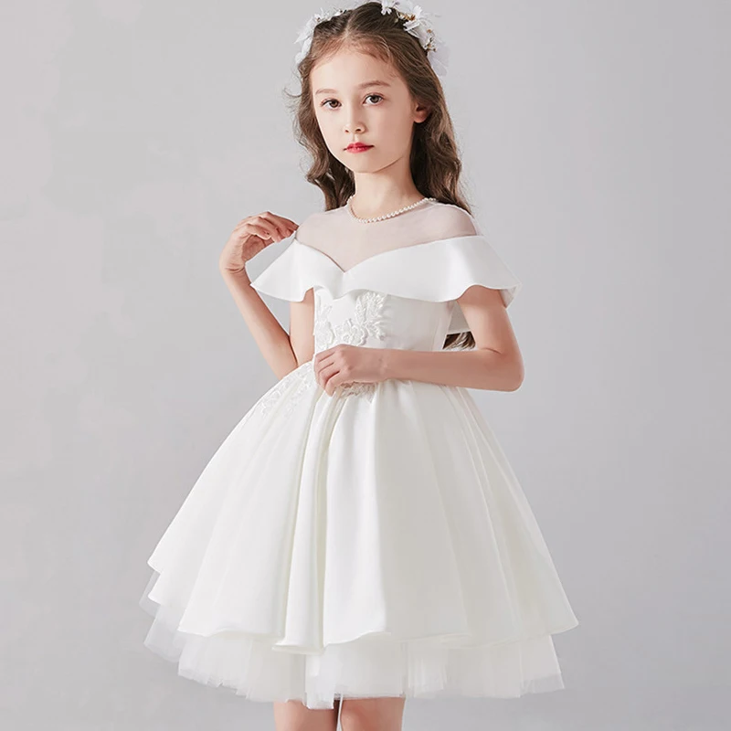 Flower Girls White Dress for Weddings Luxury Short Evening Gowns Children Pageant Elegant Birthday Party Formal Occasion Dresses