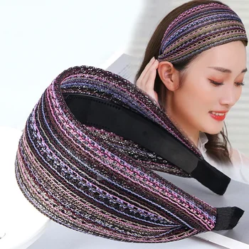 Woven Wide Brim Hair Band Mother Covering Gray Hair Toothed Non-Slip Color Knitted Hair…
