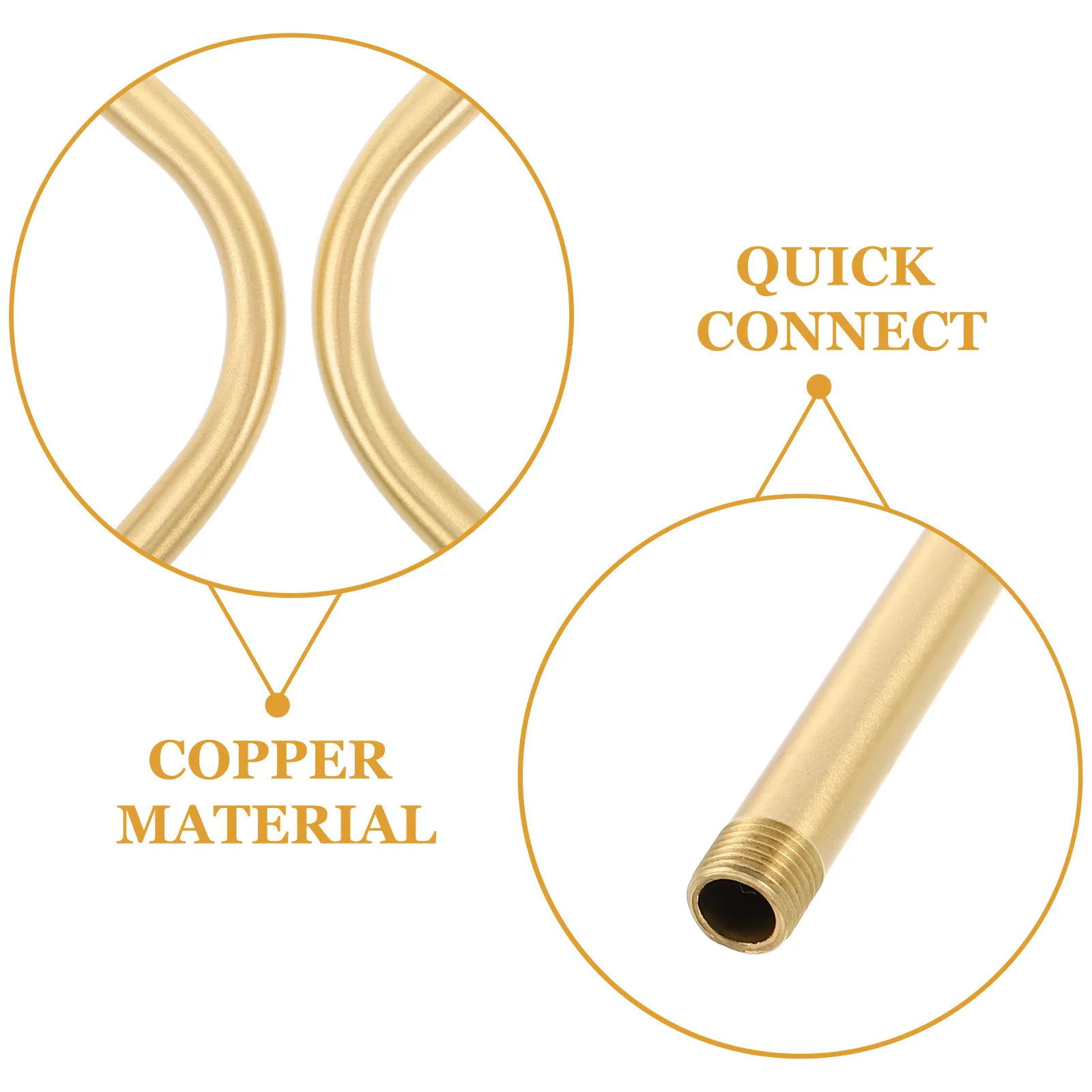 Copper Curved Light Fixture Extension Tubes 2 Pack M10 Thread Detachable Stems for Ceiling Fan Wall Lamp
