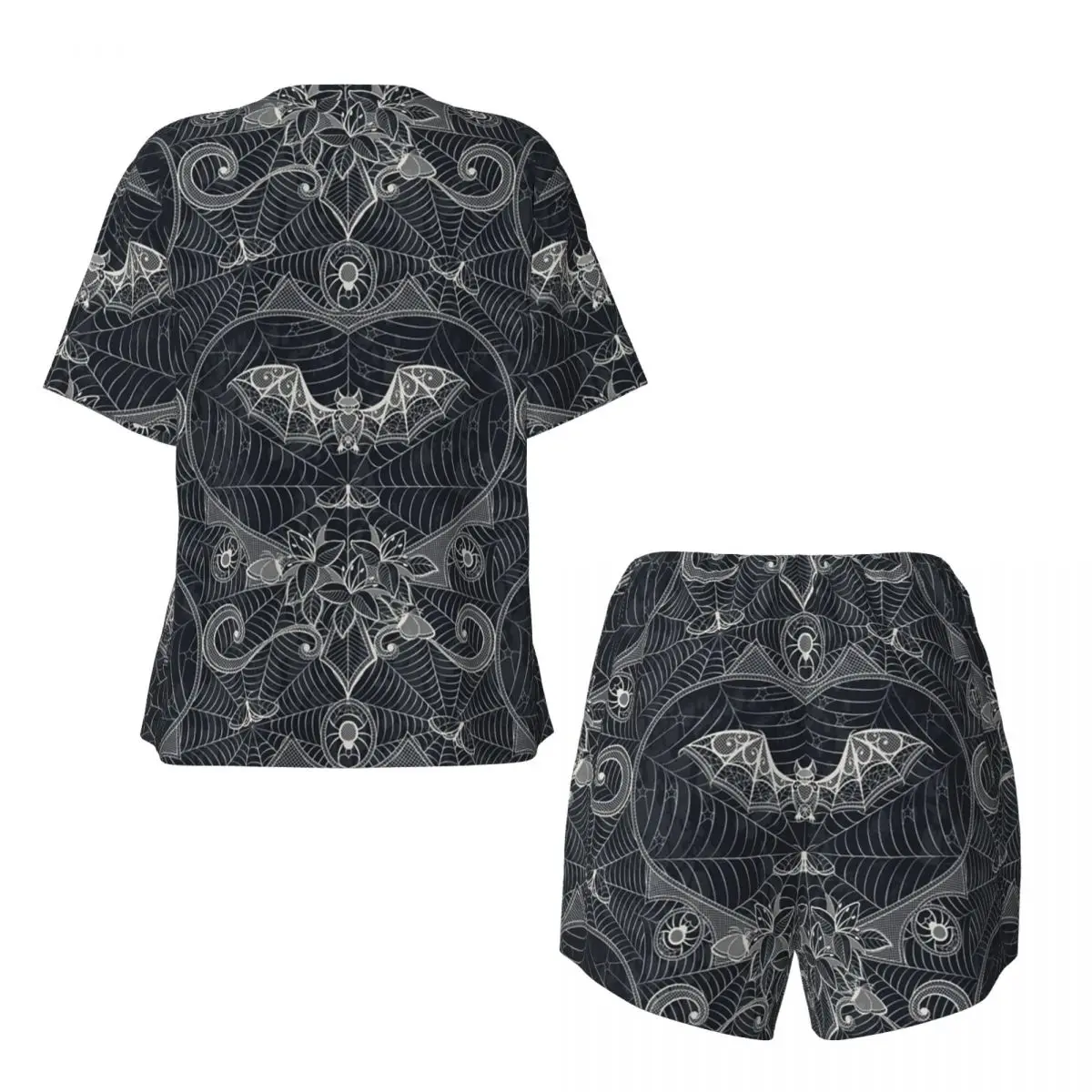 Custom Halloween Witch Bats Pajama Sets Women 2 Piece Gothic Halloween Lace Short Sleeve Pjs Shorts Sleepwear