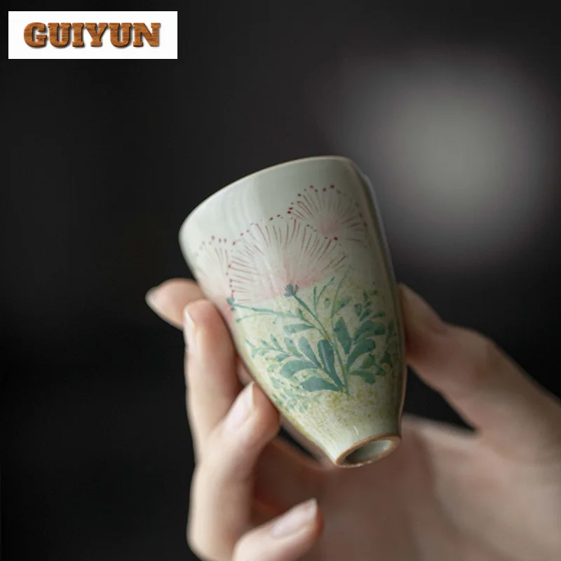 Juego de tazas de té de diente de león pintadas a mano, juego de tazas de té de Color Underglaze, tazas de té de Kung Fu con olor alto, 50ml, 2 piezas por juego