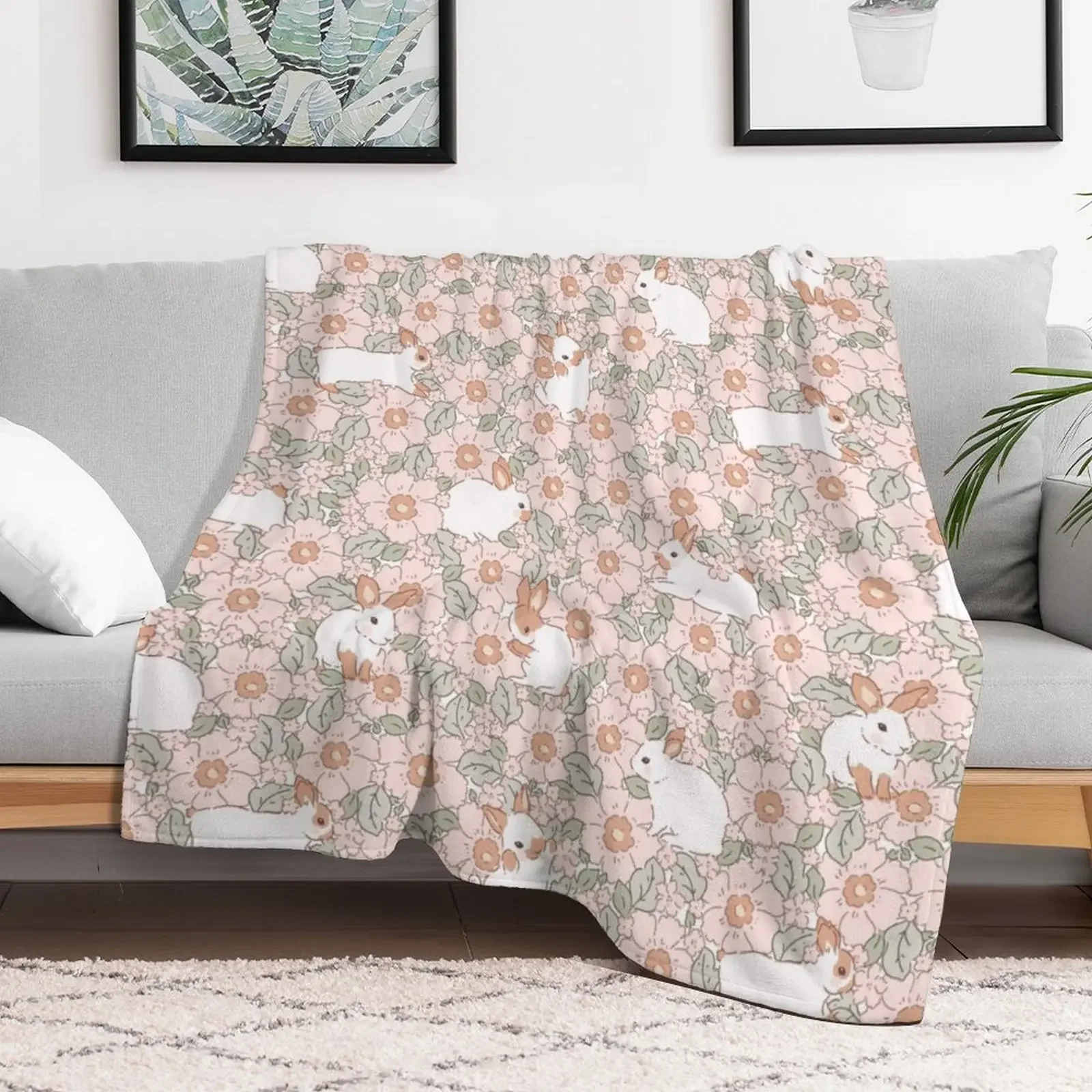 Cute Bunnies Easter Pattern Rabbit Throw Blanket Warm Napping Blanket for Office Couch Bed