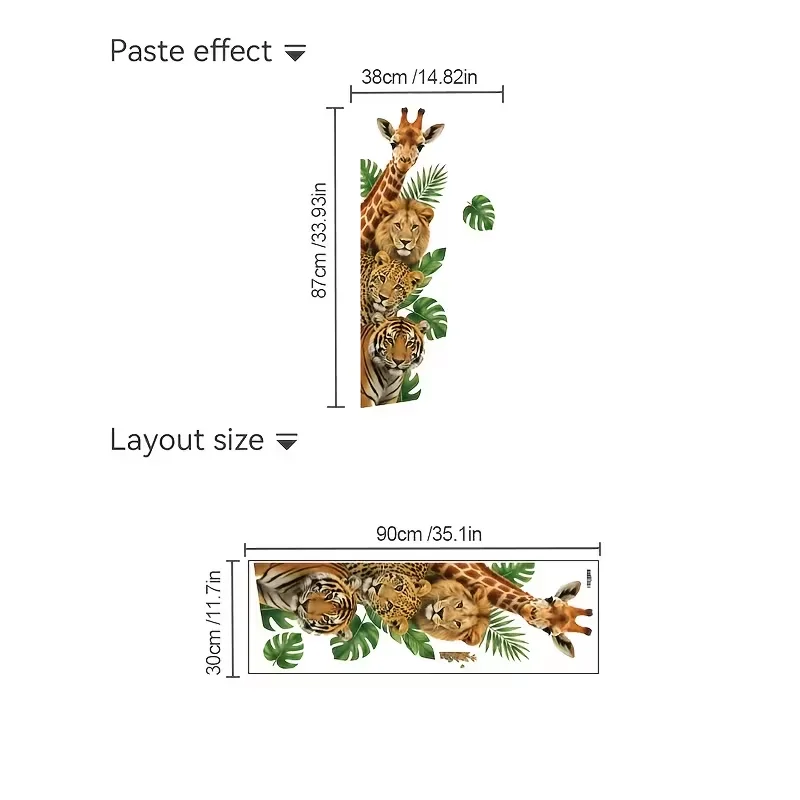 1 Piece cartoon Probe Forest Animal Green Plant Large Animal Wall Sticker, Wall Decoration Wall Sticker
