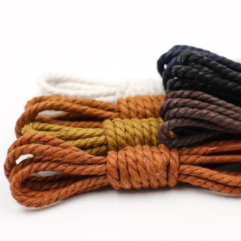 Leather shoes, toe shoes, beanie shoes, men's round three-strand rope, waxed, waterproof laces, yellow, brown, red, brown, black