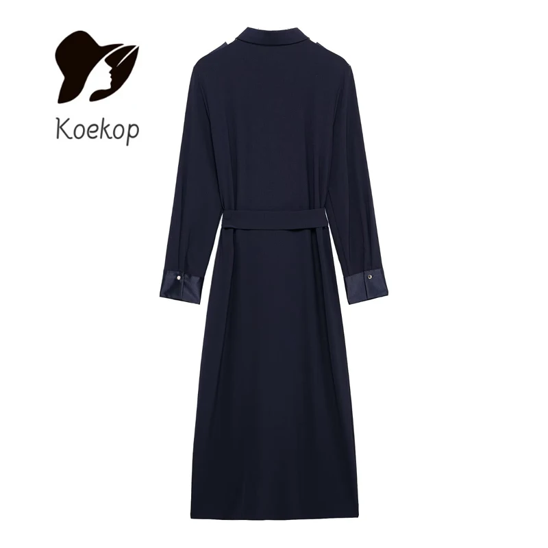 Koekop 2024 moda mujer Color sólido laberinto camisa estilo vestido Vintage Casual suelto mujer Chic vestidos de señora