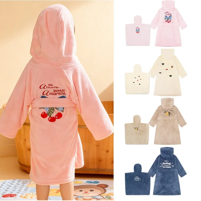 الأطفال مقنعين معطف الرأس 2025 خريف/شتاء جديد وصول الكرتون موضة المرجان الصوف ماصة الرضع منشفة استحمام رداء سريعة الجافة #1