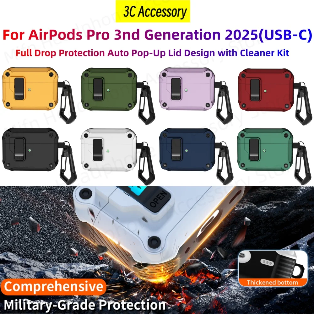 Airpod Pro 3 (2025 USB-C Cable) ملحقات سماعة الرأس تصميم غطاء منبثق تلقائي مع حافظة أدوات تنظيف لأجهزة airpods pro3 غطاء Funda