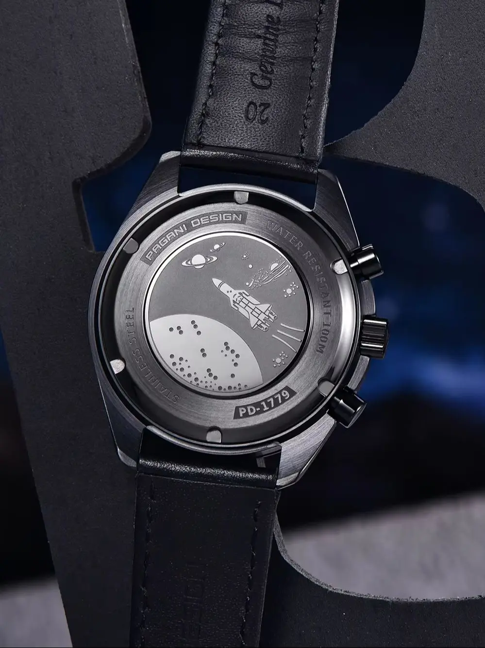 PAGANI DESIGN Moon Dark Quartz Men Skeleton Sport Chronograph AR Sapphire Glass thumbnail 7