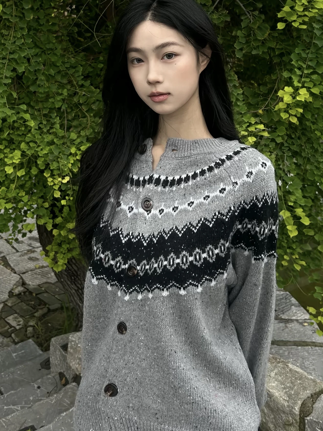 

Мужской вязаный кардиган в стиле ретро Fair Isle, зимний, в расслабленном стиле, мягкий, универсальный, с пуговицами, длинными рукавами и круглым вырезом