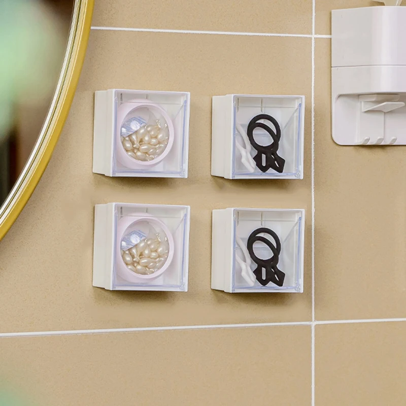 กล่องที่ยึดผนังพลาสติกกันฝุ่นอุปกรณ์จัดระเบียบในห้องน้ำสำลีแผ่นกล่องเดินทางเครื่องประดับขนาดเล็ก