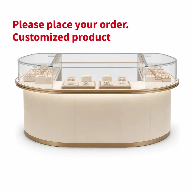 custom.Custom Wood Metal Glass Jewelry Display Unit, Standing LED Lit Display Supplier Boutique