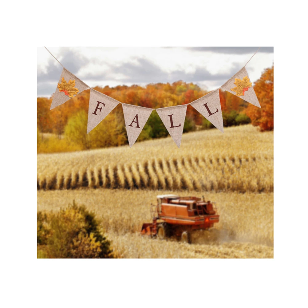 

Fall Bunting Banner Decorative Maple Burlap Party Supplies Thanksgiving Decor Garlands Hanging Flags Indoor Outdoor Decoration