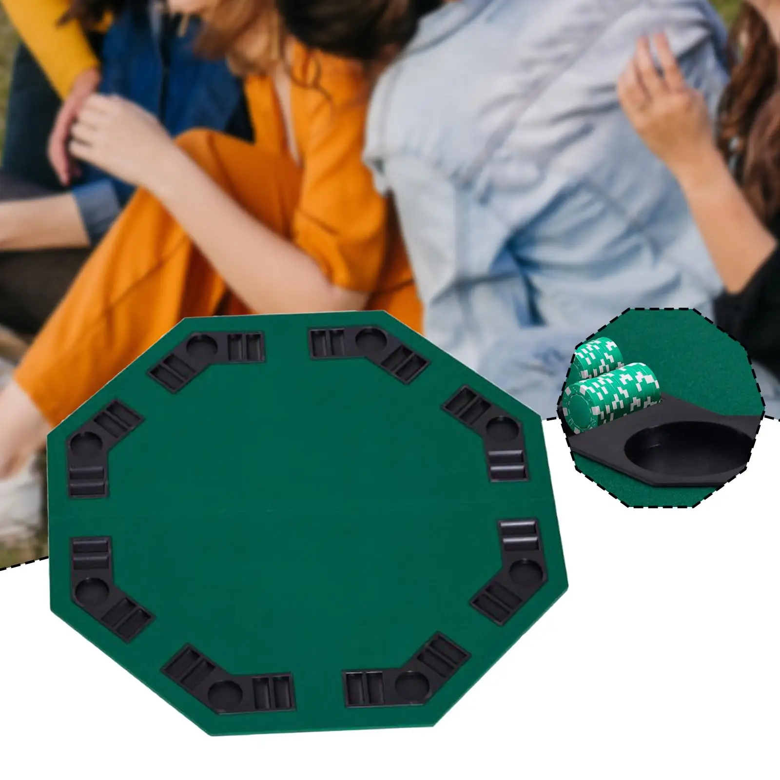 Foldable Poker Table Top Wooden Texas Hold'em Table Mat for Party Card Games
