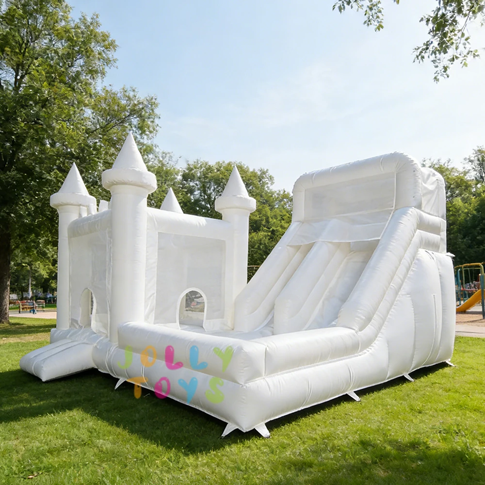 Indoor Outdoor Inflatable Slide Bouncer Jumping Castle Set with Blower Included White Inflatable Castle Perfect for Kids' Party