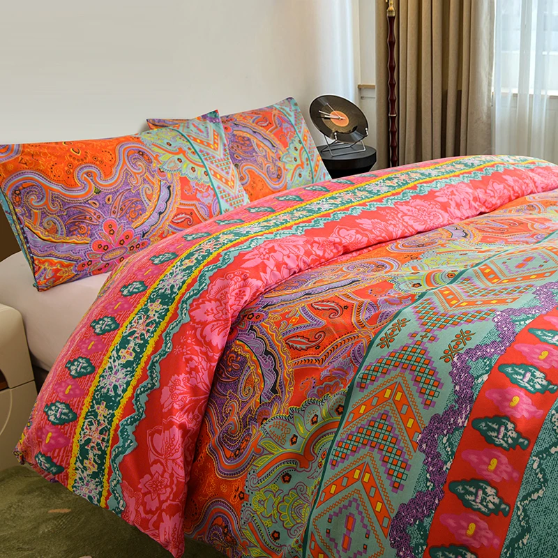 

Bohemian Elegance Brushed Polyester Duvet Cover Set with Pillowcases - Comfort, Vibrant Prints, Twin/Full/King/Queen Size