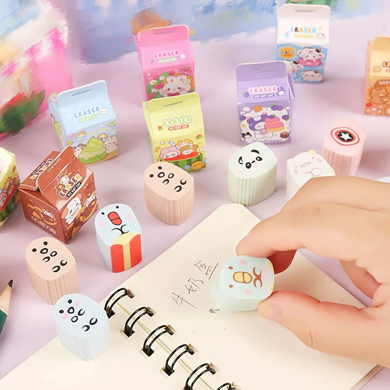 10 pieces - Surprise Fun Blind Box Eraser - Cute Cartoon Milk Box Design - Random style Distribution - Teaching Party Gift