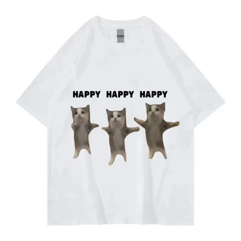 Funny Cute Cat Meme Graphic TShirt Happy Dance Cat Print Short Sleeve T-shirt Fashionable Daily Attire Men Women Casual TShitrs