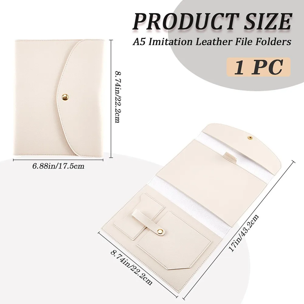 Imitation Leather Zinc Alloy File Folders Rectangle White 222x177x14mm