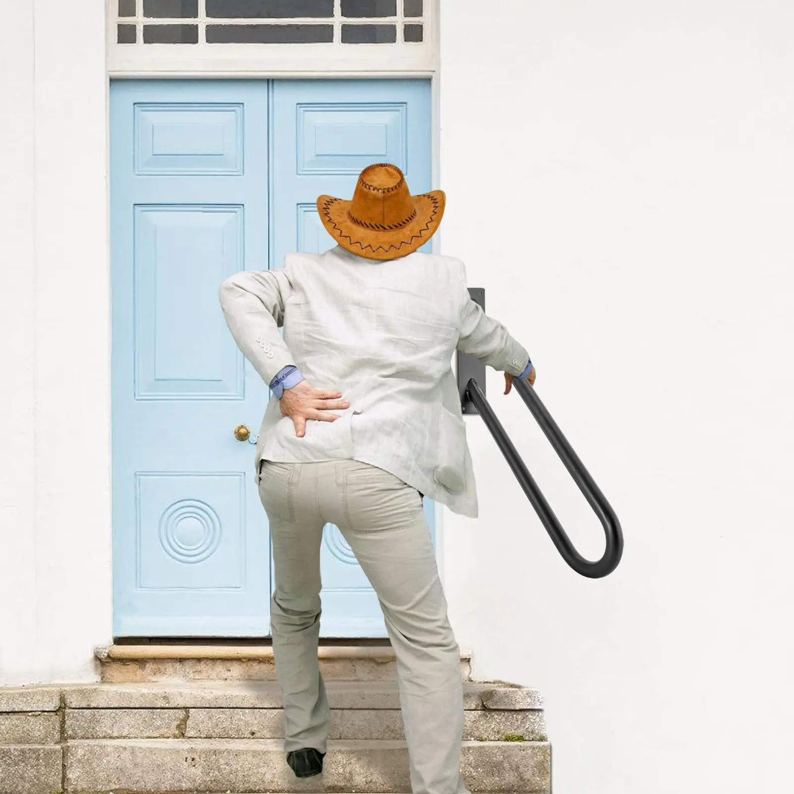 Pegangan Tangga Luar Ruangan 27.5 inci, Pegangan Tangga Dinding Warna Hitam, Rel Garasi, Pegangan Pengaman, Pegangan Bentuk U untuk Lansia