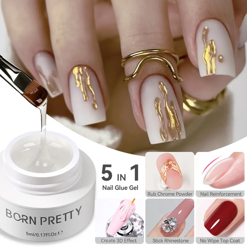 BORN PRETTY 5 мл 5 в 1 без протирания верхнего покрытия Гель-лак для ногтей Усиление горный хрусталь Металлический мощный гель для дизайна ногтей 3D Скульптурный гель для резьбы