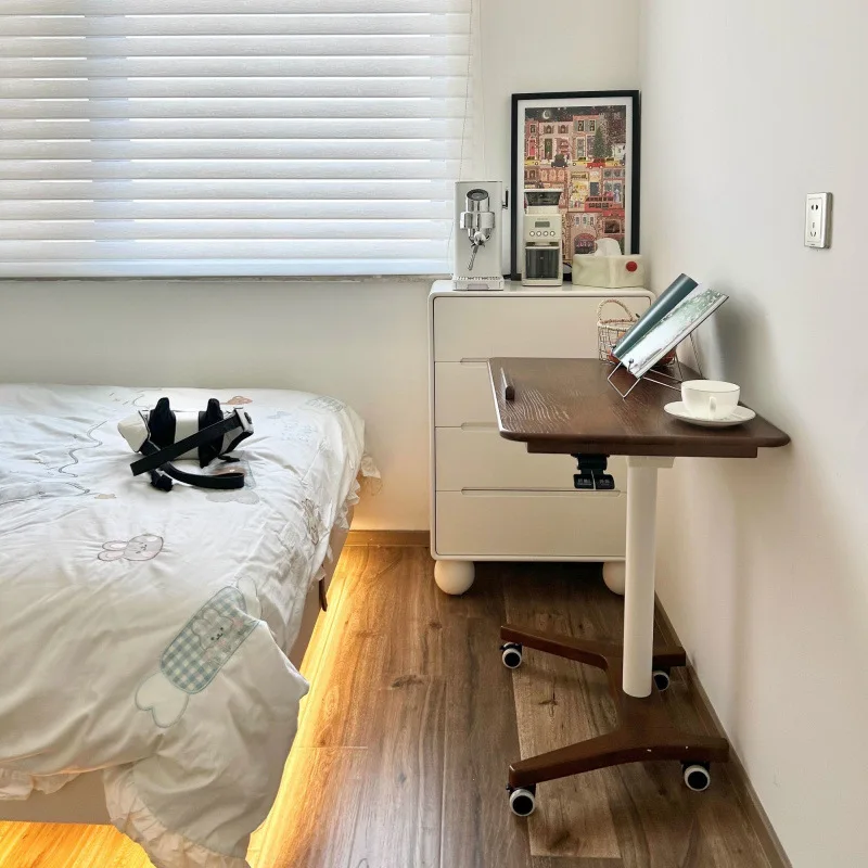Solid wood computer small apartment lifting study table mobile bedside foldable